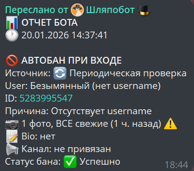 Пример бана (отстутвие юзернейма + все фотографии свежие)