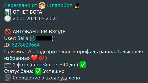 Пример бана (подозрительный канал)