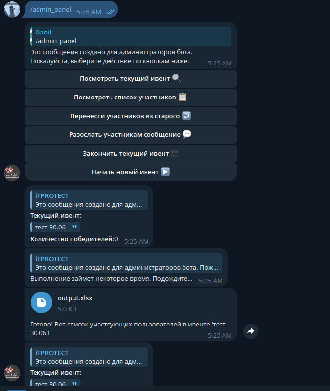 Админ панель бота